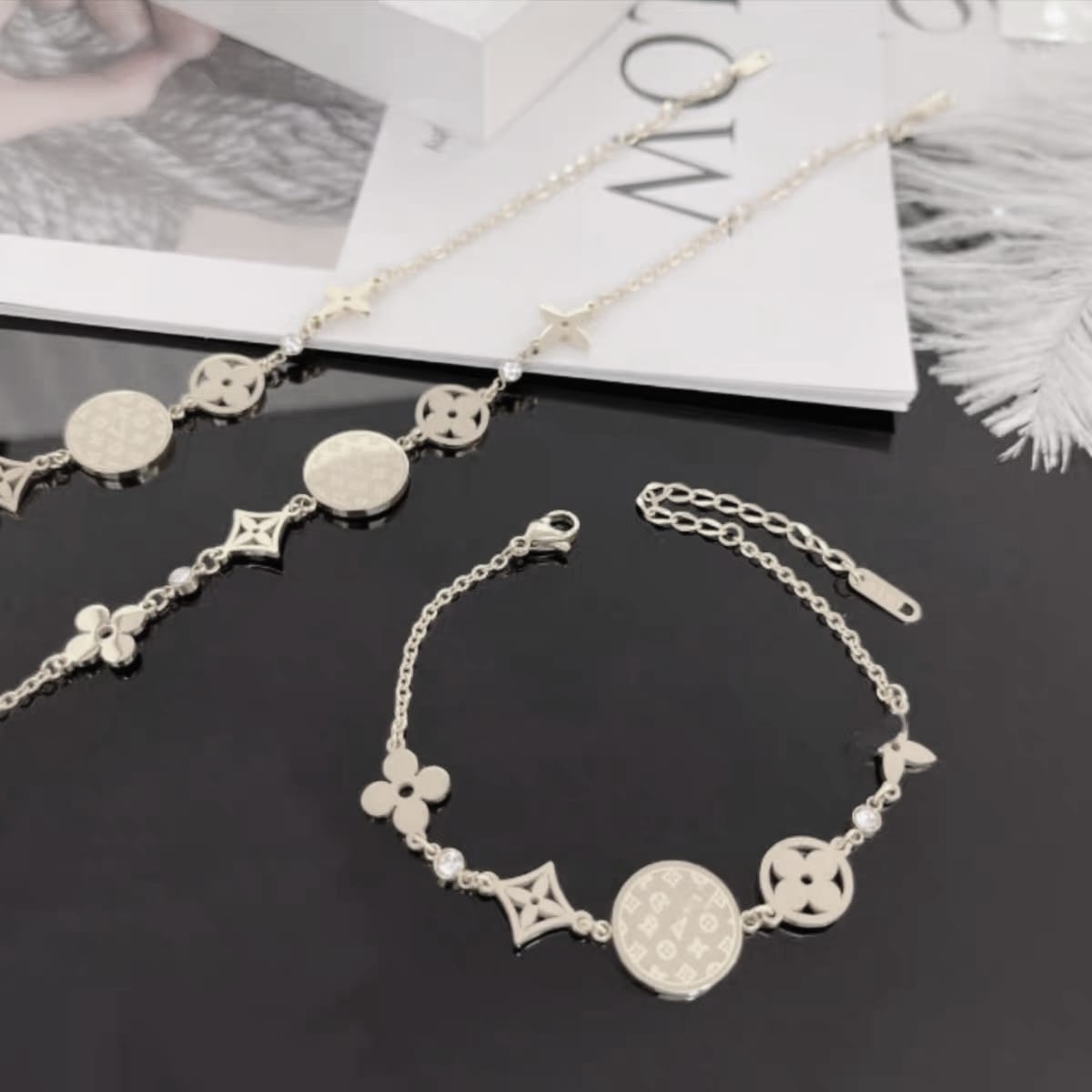 Stainless Steel Luxe Floral Motif Sliver Bracelet - Each
