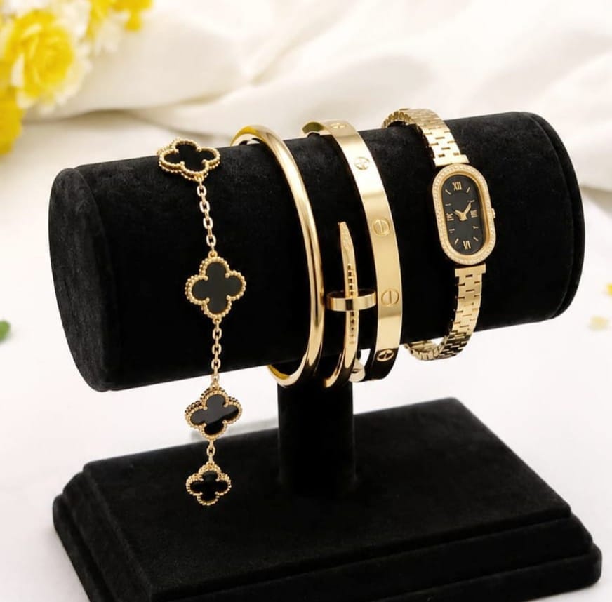 Stainless Steel Modern Luxe Jewelry Bracelet Set - 4 Pcs
