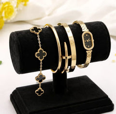 Stainless Steel Modern Luxe Jewelry Bracelet Set - 4 Pcs