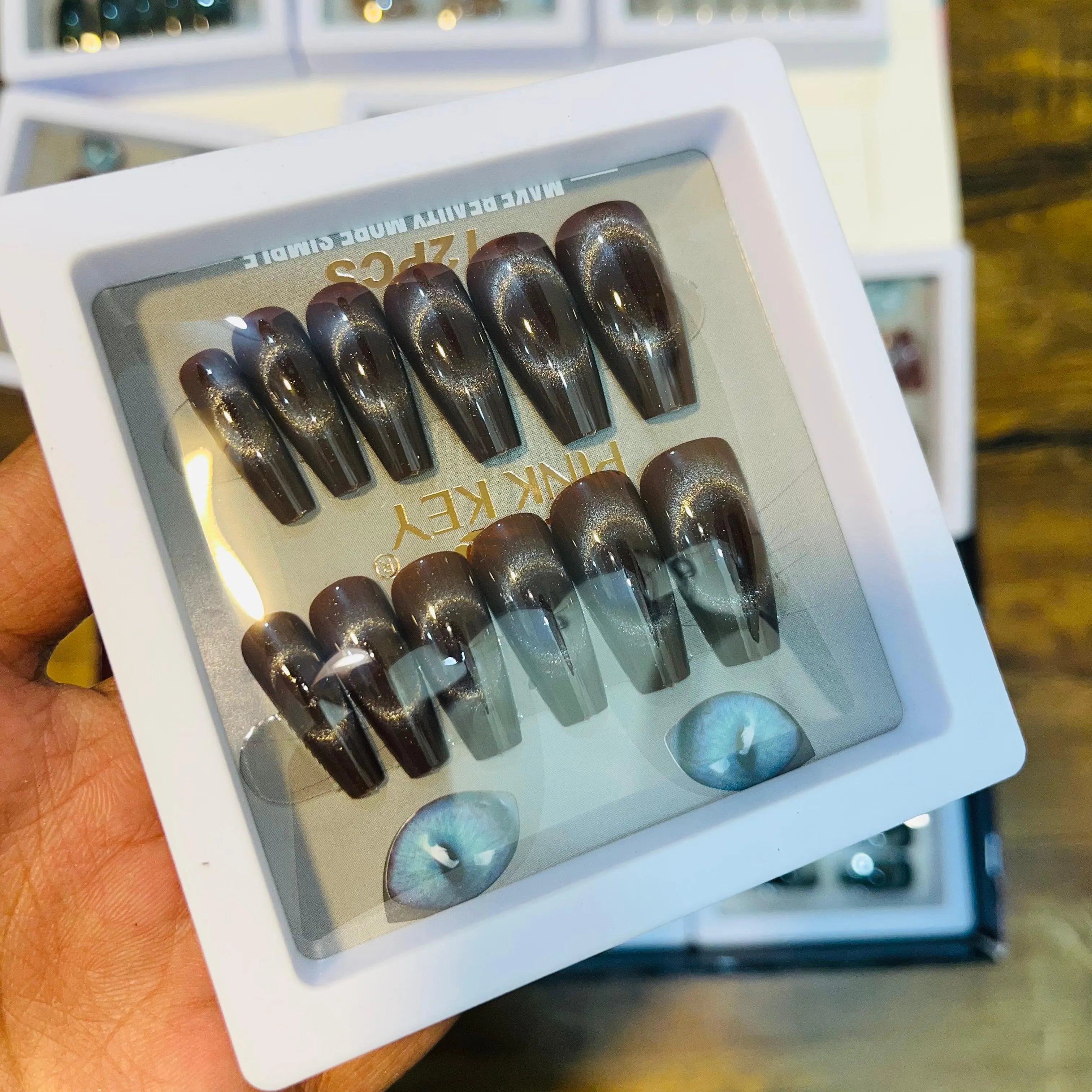 Pink key Stylish Salon Look Artifical Nails With Free Stickers (12 Pcs)