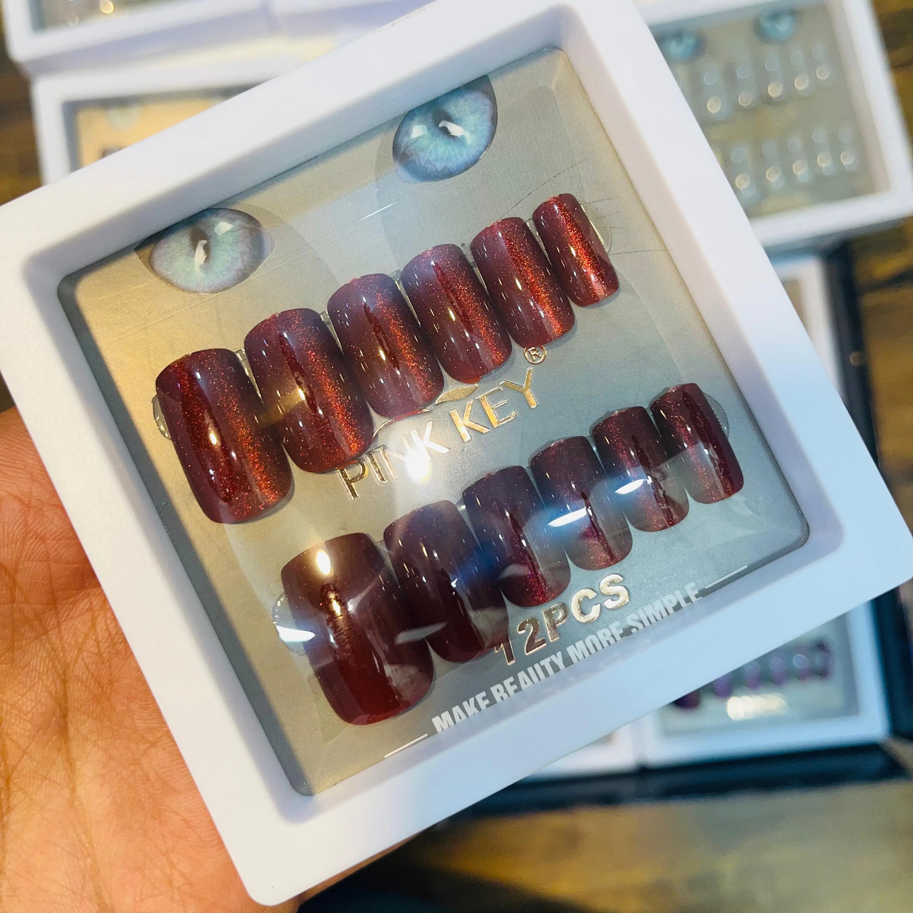 Pink key Stylish Shiny Artifical Nails (12 Pcs)