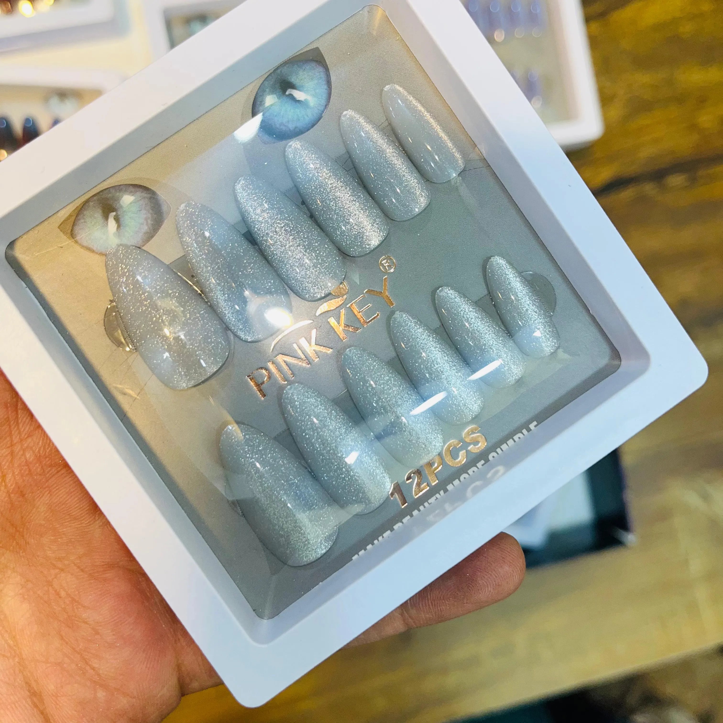 Pink key Stylish Artifical Nails With Free Stickers 12 Pcs