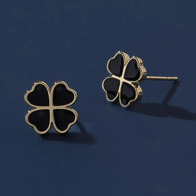Black Four-Leaf Clover Earrings