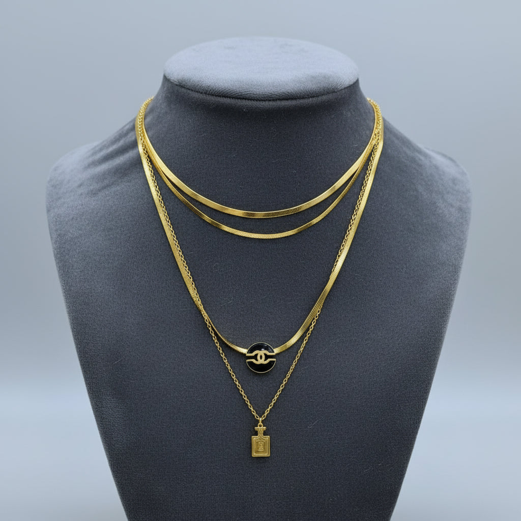 stainless steel luxury-inspired Chanel Double Strand Layered Necklace - Each