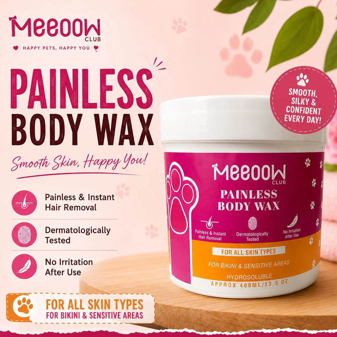 Meeoow Club Painless Hydrosoluble Body Wax - 400ml