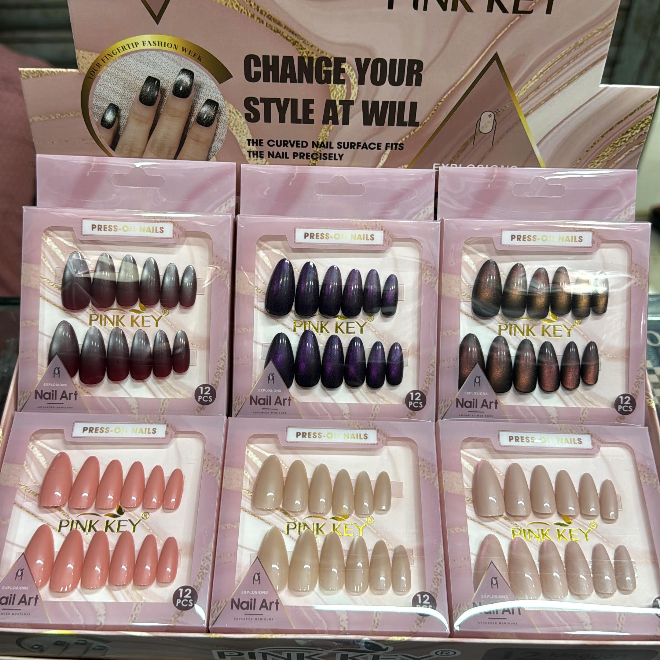 Pink Key press-on artificial nails
