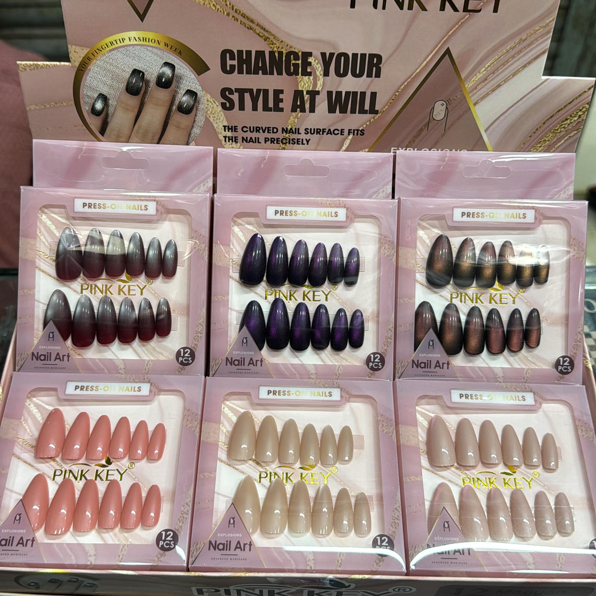 Pink Key press-on artificial nails