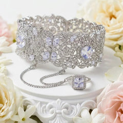 Silver-Toned Crystal Bracelet & Ring - Each