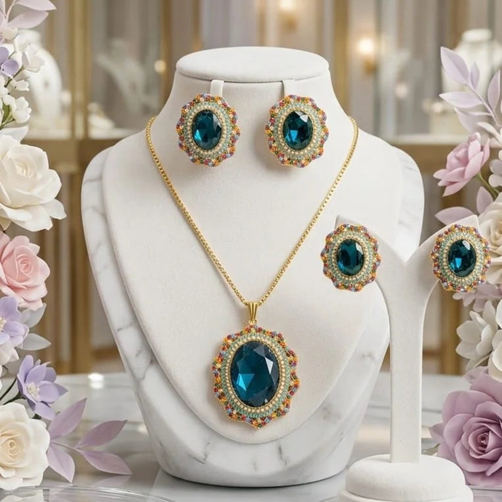 gemstone pendant necklace and earring set