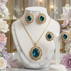 gemstone pendant necklace and earring set