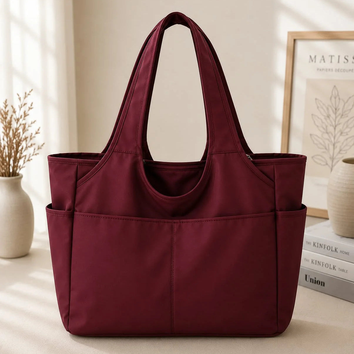 Water Resistant Multi Pocket Nylon Shoulder Tote Bag