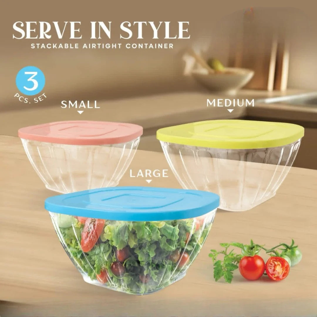 Bowls set with plastic lids - 3 Pcs
