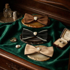 Vintage Aesthetic Hair Bow Set - Pearl and Heart Embellished - Each