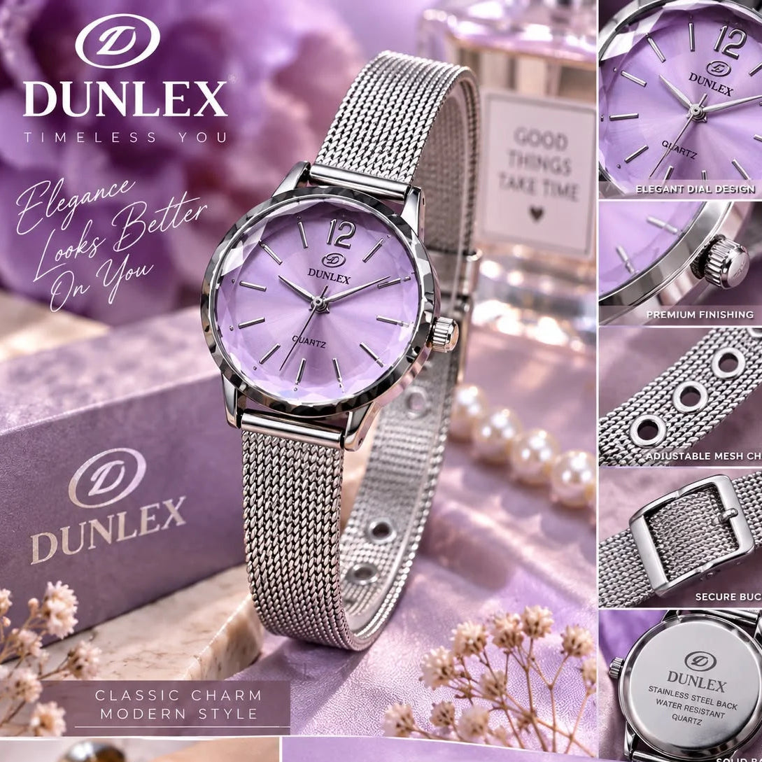 Dunlex Diamond Cut Quartz Mesh Watch for Women