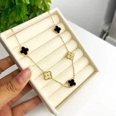 Stainless Steel Black Onyx Clover Necklace
