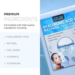 AZURE Hyaluronic Acid & Retinol Anti Aging Facial Mask-Rejuvenating -5 Pack