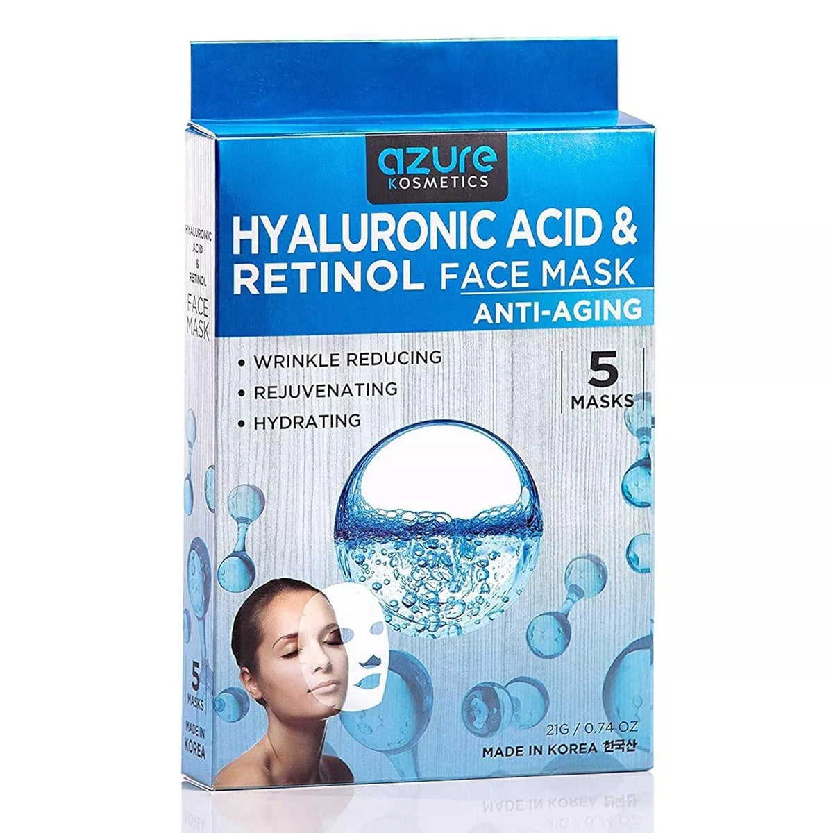 AZURE Hyaluronic Acid & Retinol Anti Aging Facial Mask-Rejuvenating -5 Pack