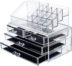Acrylic Makeup Organizer Drawers Stand, Brush Holder and Jewellery Storage