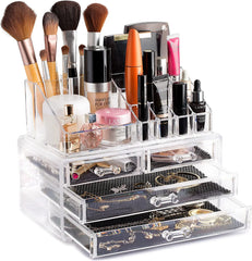 Acrylic Makeup Organizer Drawers Stand, Brush Holder and Jewellery Storage