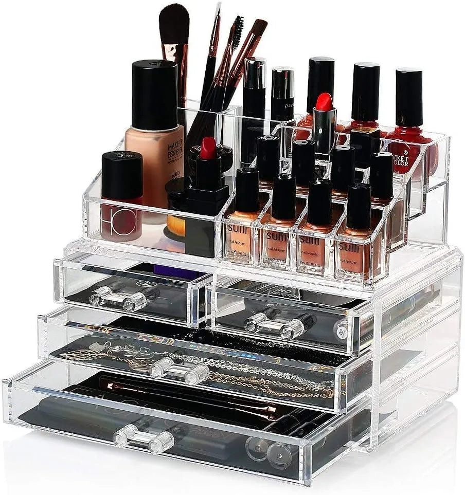Acrylic Makeup Organizer Drawers Stand, Brush Holder and Jewellery Storage