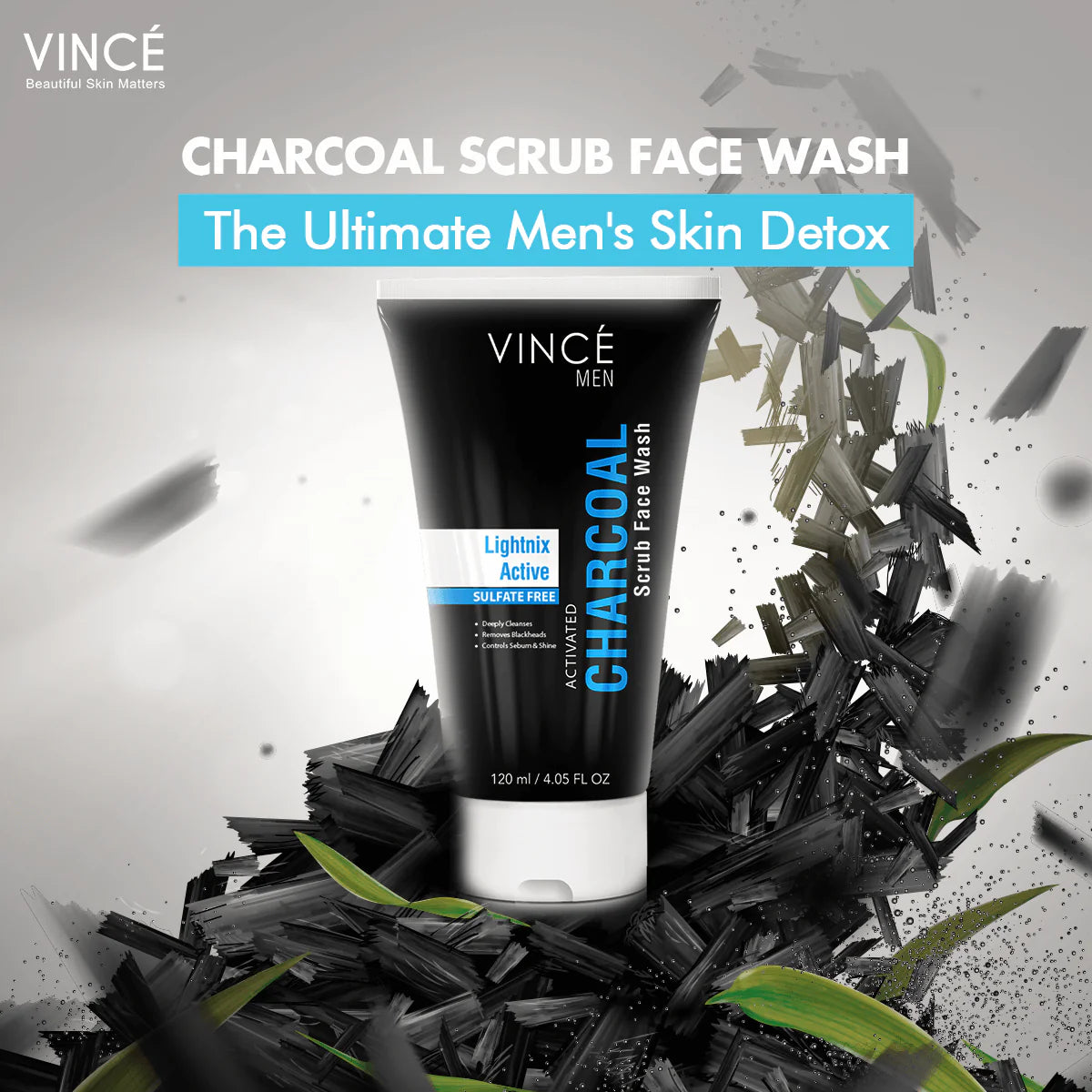Vince Activated Charcoal Scrub Face Wash for Men - 120ml