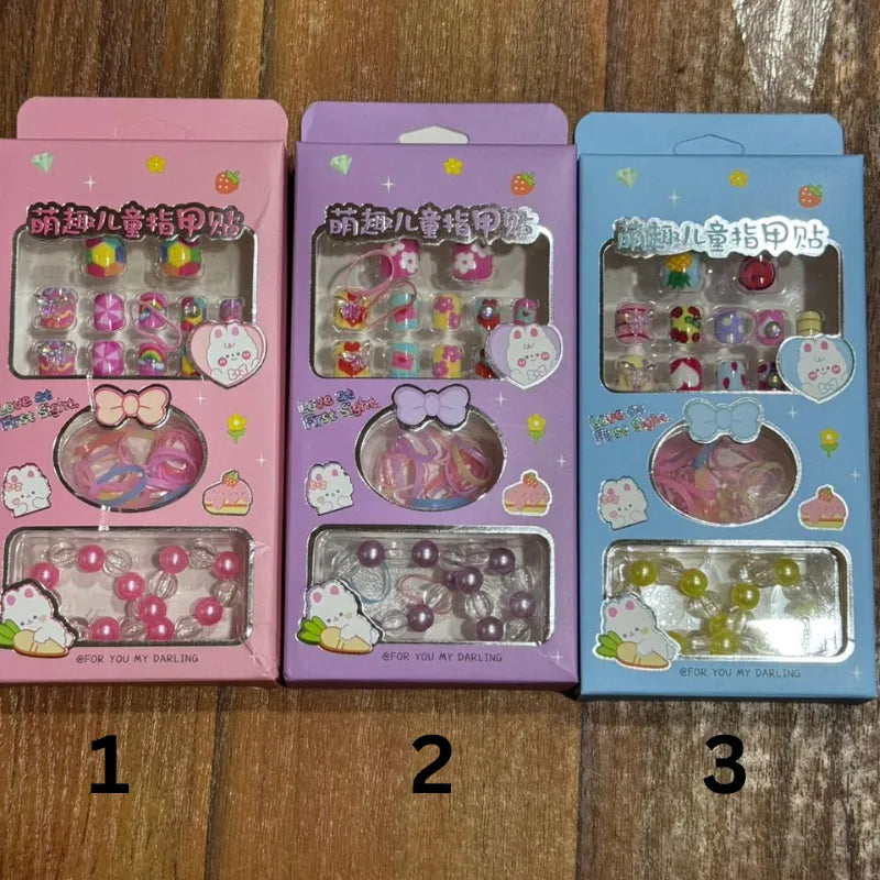 Cute Artifical Nails,2 bracelets & Hair rubber For Kids