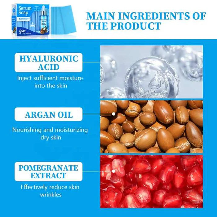 Aichun Beauty 4pcs Hyaluronic Acid Serum Moisturizing Face Body Cleaning Bar Soap 120g