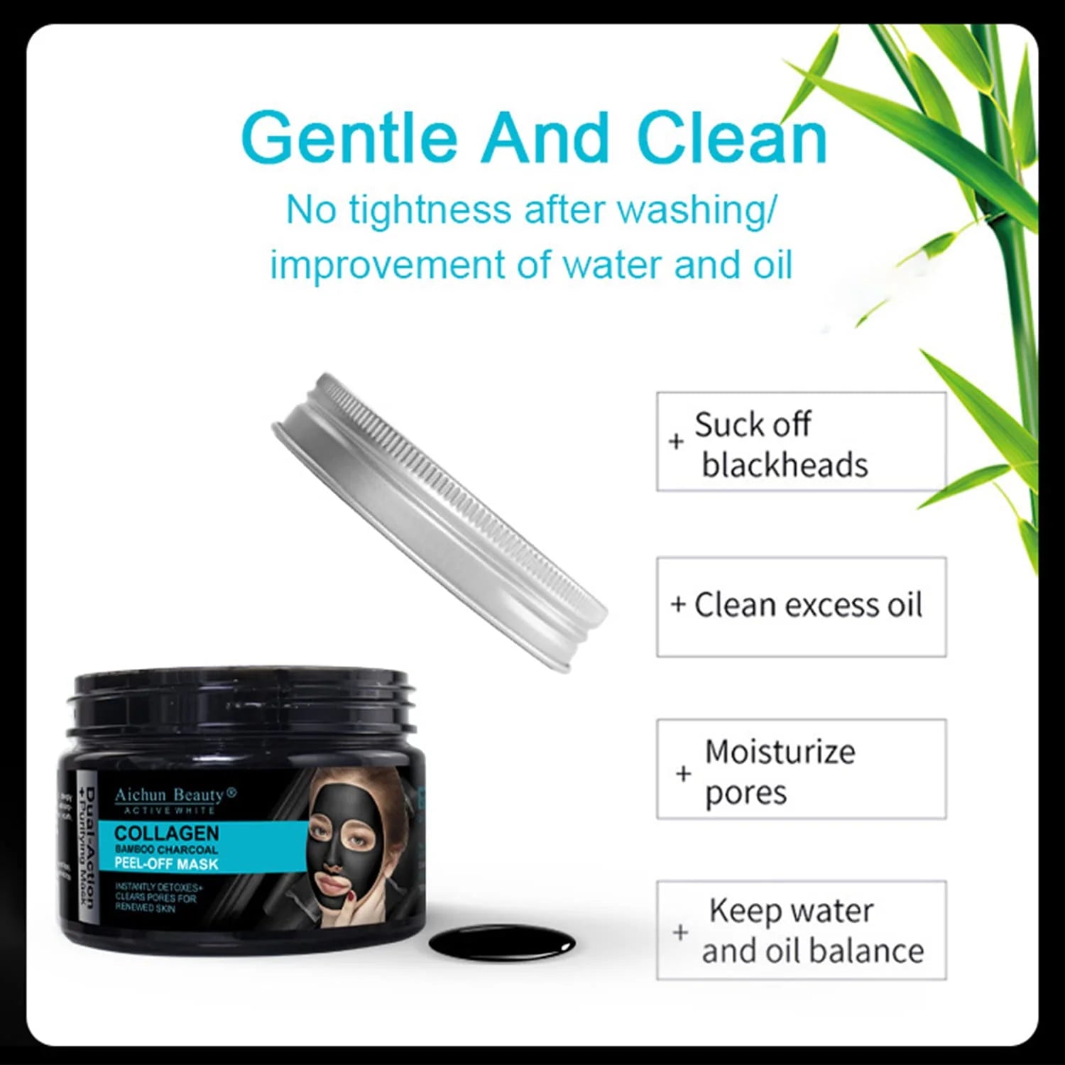 Aichun beauty Collagen Bamboo Charcoal Vegan Peel-Off Facial Mask - 150ml