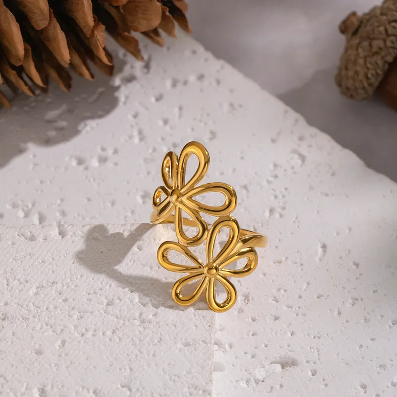 Stainless Steel double-flower statement ring - Each