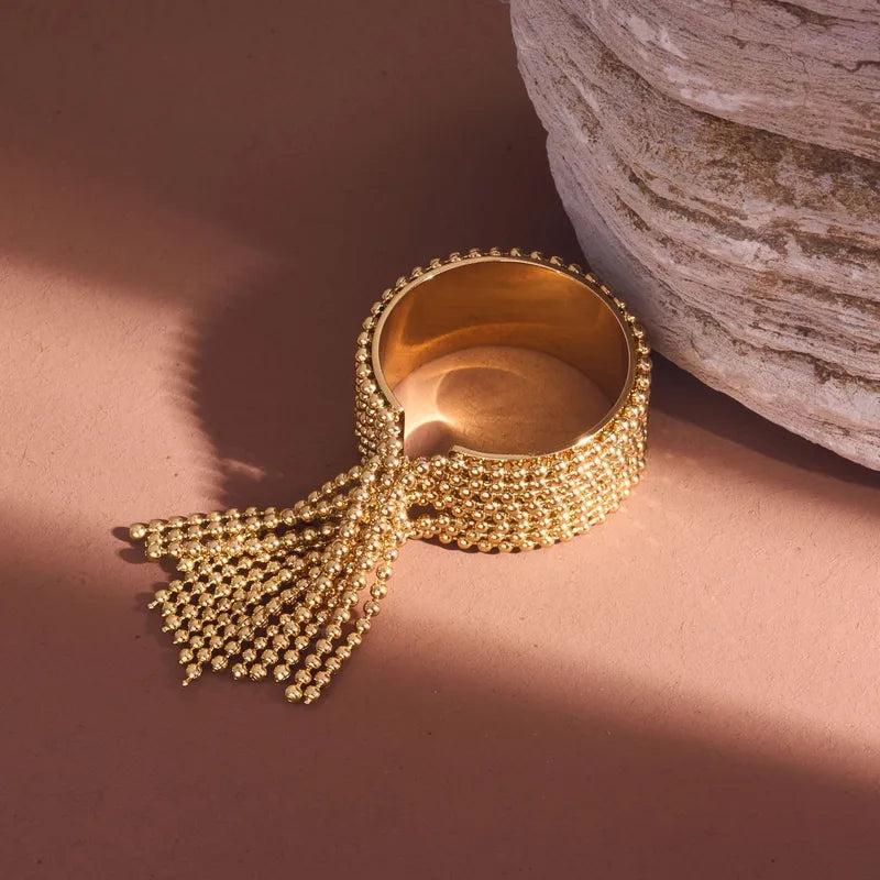 Stainless Steel Krystelle Gold Tassel Ring