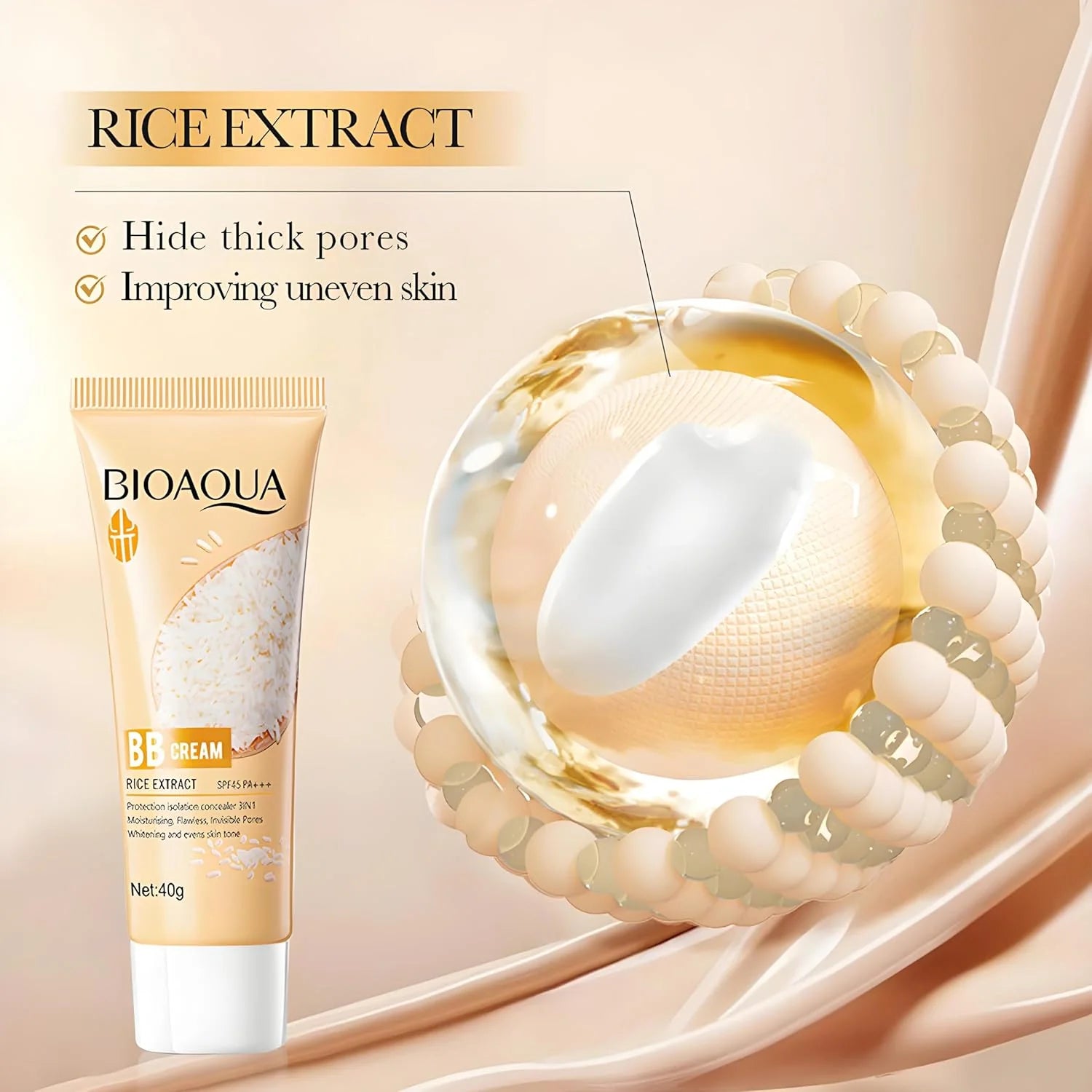 Bioaqua Rice Raw Pulp BB Cream Rice Extract SPF45 Pa+++  -  40g