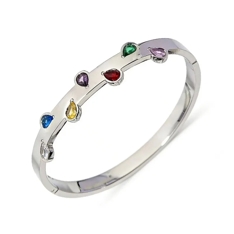 Stainless Steel 925 Rainbow Crystal Love Bangle