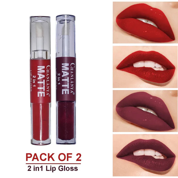 Chanlanya Pack of 2 .Matte 2 in1 Lip Gloss