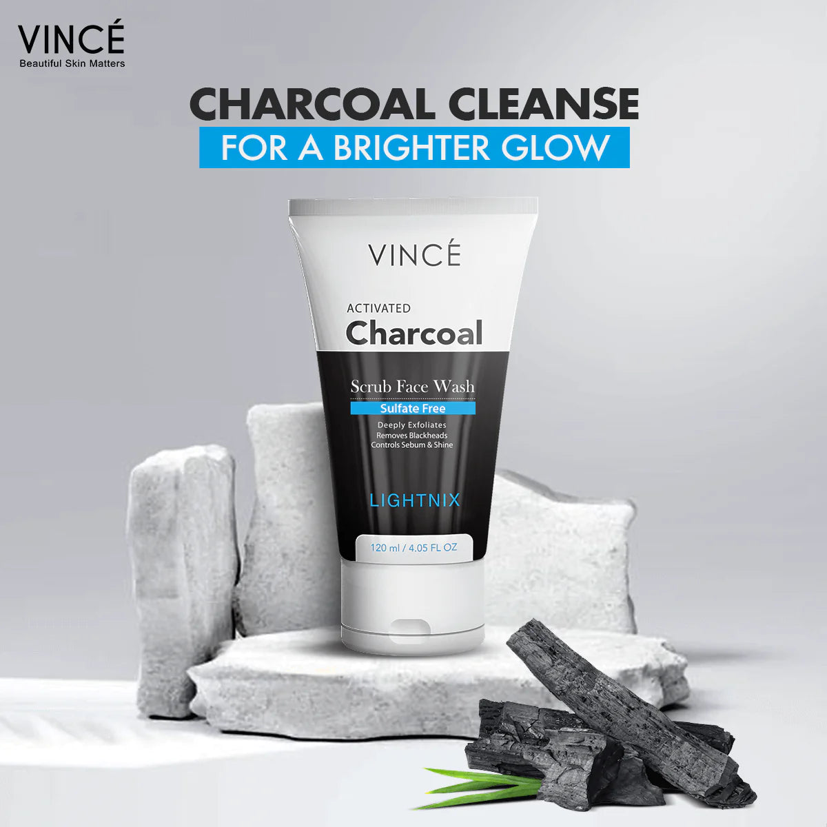 Vince Charcoal Scrub Face Wash For Women - 120ml