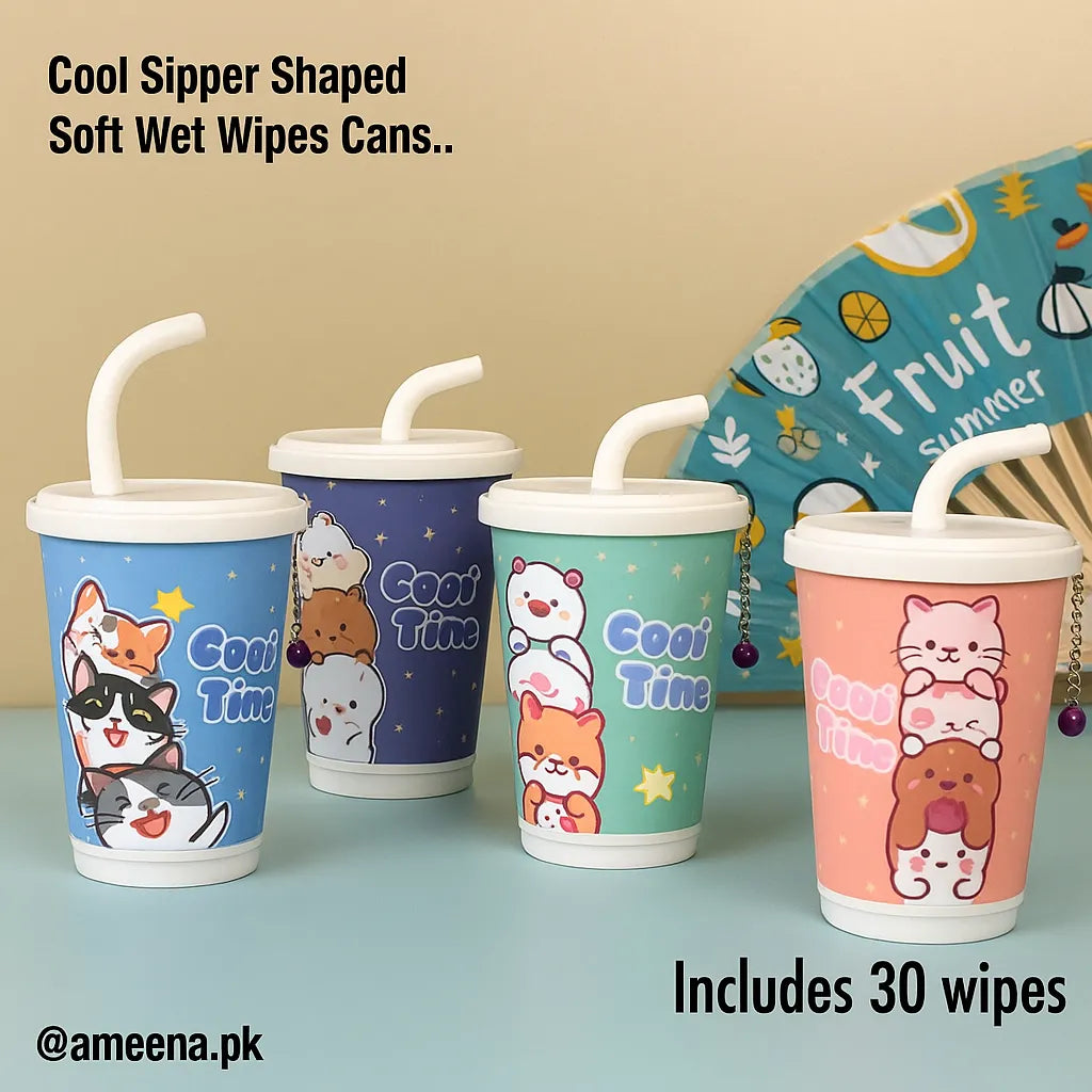 Wet Wipes Sipper Glass – 30 Sheets | Cute & Portable Canister Design