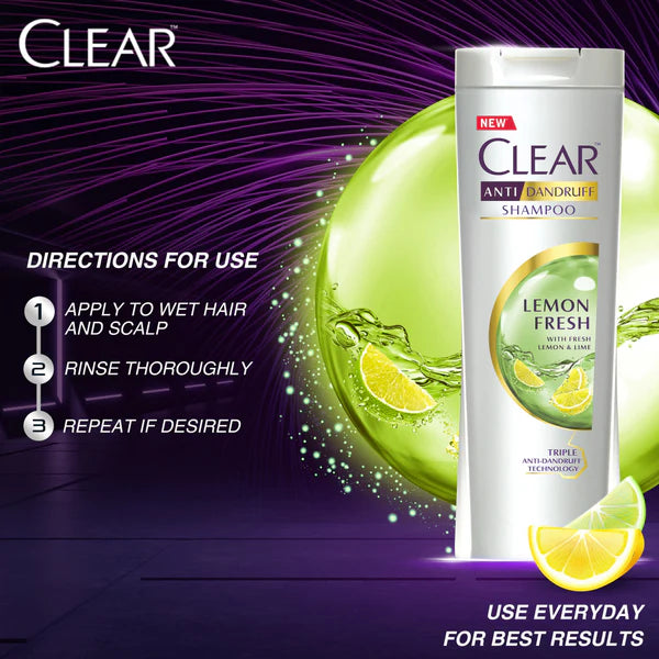 Clear Lemon Fresh Triple Anti-Dandruff Shampoo, 185ml
