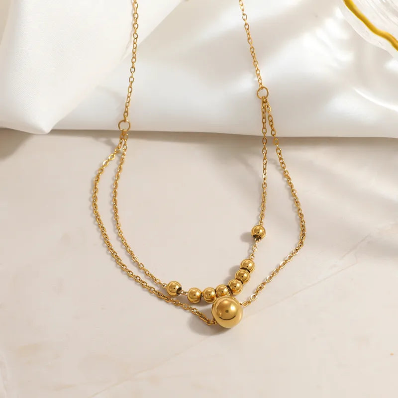 stainless steel double-layer geometric bead necklace - Each