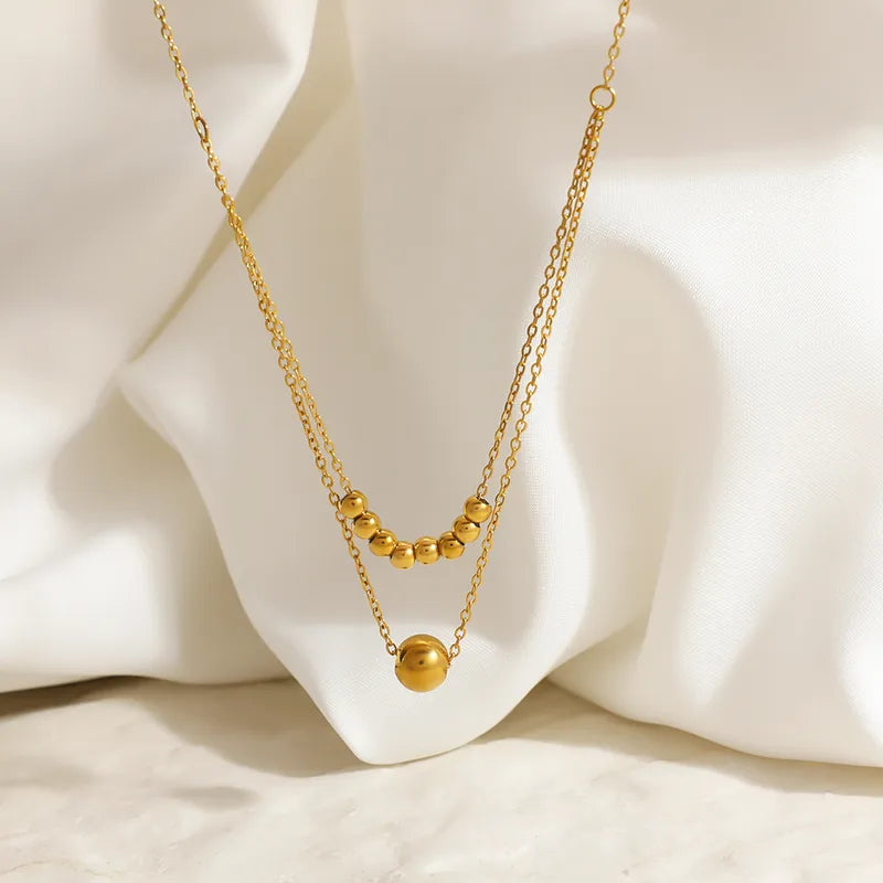 stainless steel double-layer geometric bead necklace - Each