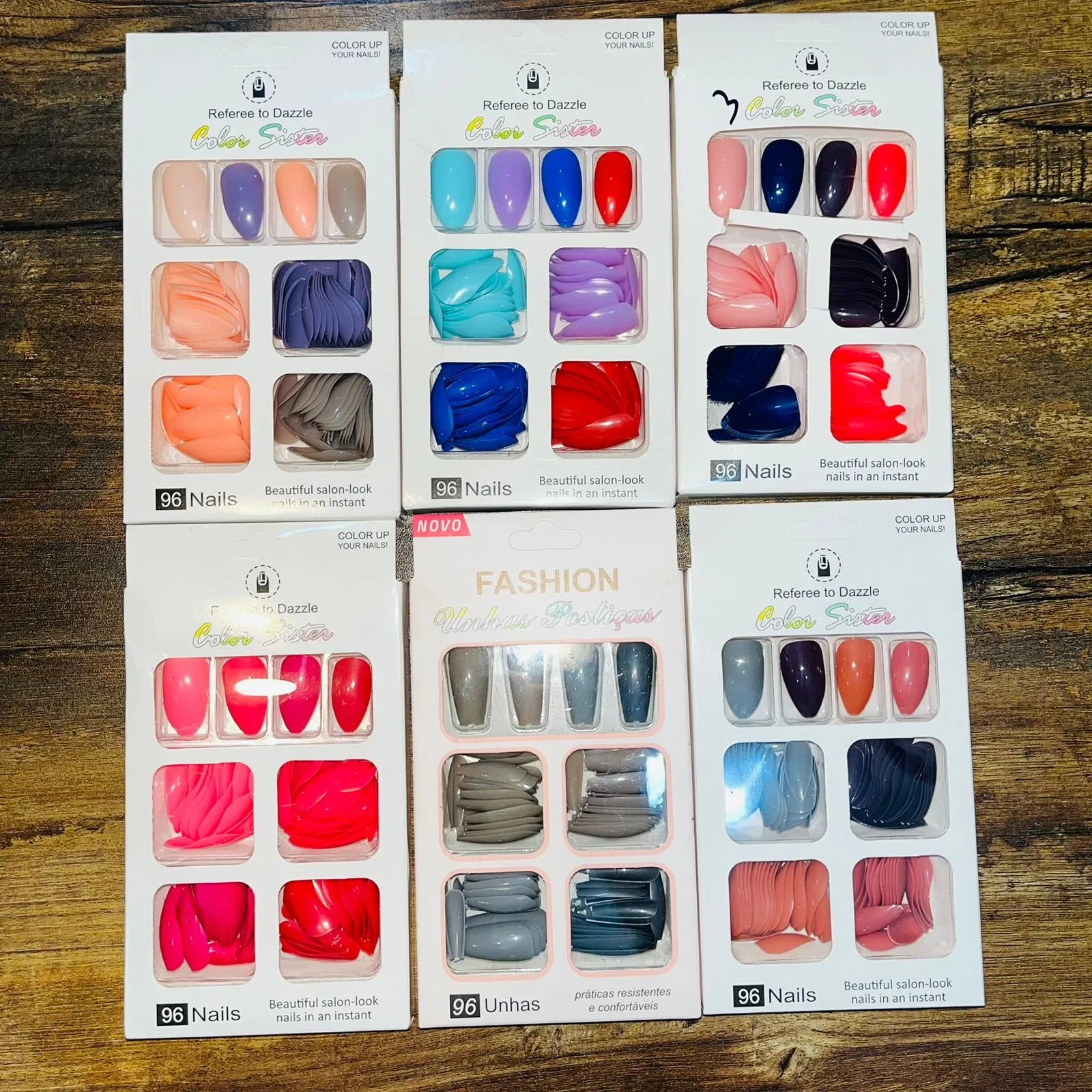 Color Sister Salon Look Artifical Nails With Free Stickers (96Pcs 4 Color in One Pack)