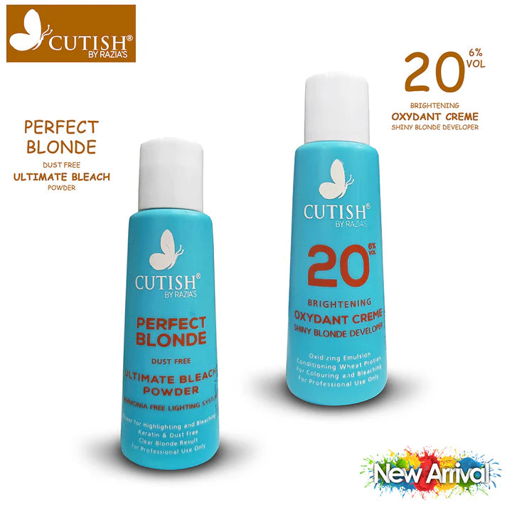 Cutish Cream Bleach (1) Oxydant Creme, (1) Developer and Perfect Blonde Dust Free Ultimate Bleach Powder