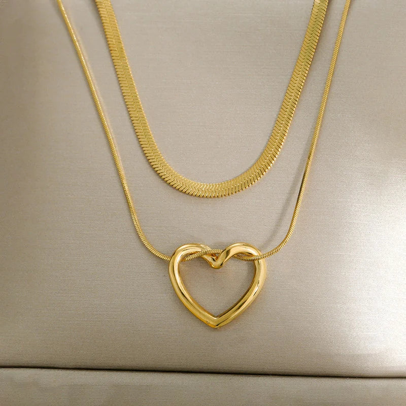 Stainless Steel Double Layered Heart Locket Chain