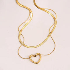 Stainless Steel Double Layered Heart Locket Chain