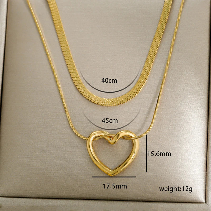 Stainless Steel Double Layered Heart Locket Chain