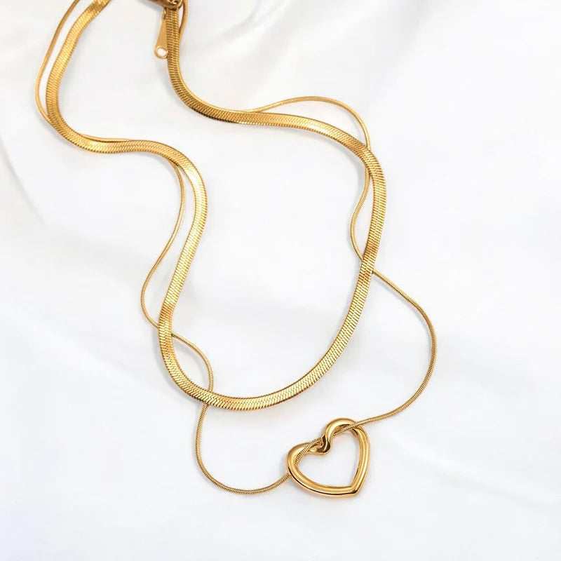 Stainless Steel Double Layered Heart Locket Chain