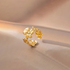 Stainless Steel Floral Adjustable Ring - Each