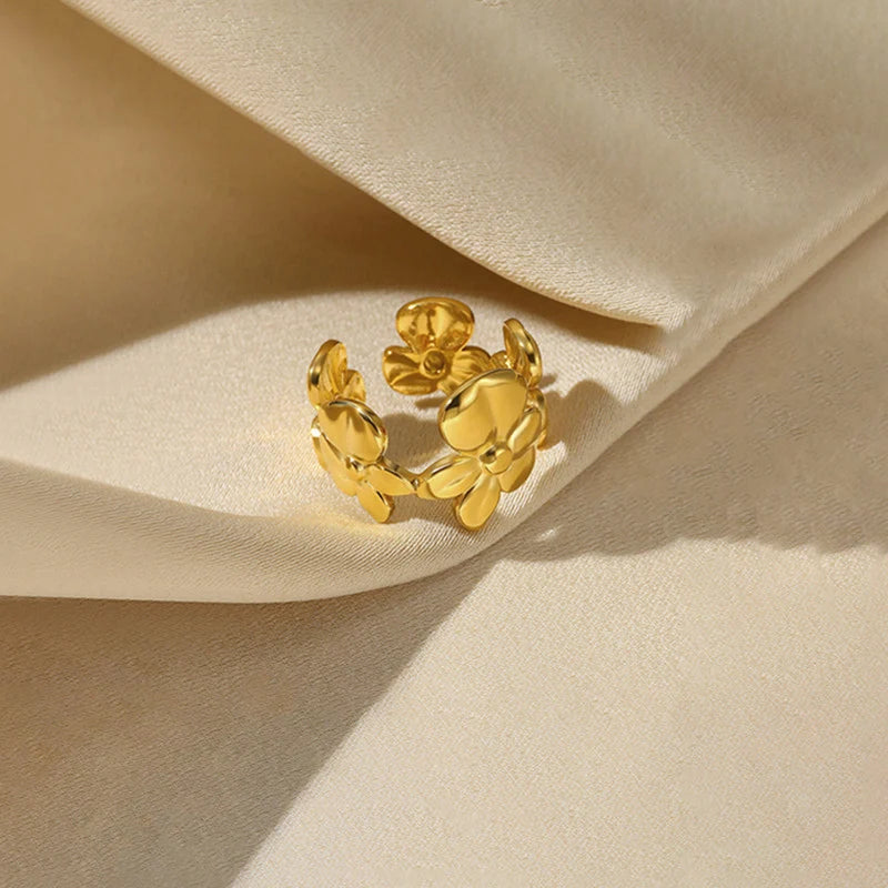 Stainless Steel Floral Adjustable Ring - Each