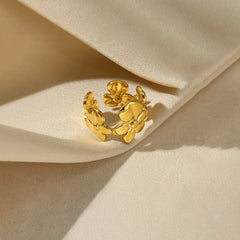 Stainless Steel Floral Adjustable Ring - Each