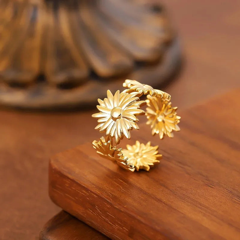 Stainless Steel Vintage Botanical Open Ring - Each