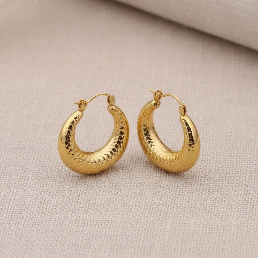 Stainless Steel Dimpled Dome Hoop Earrings - Each Set