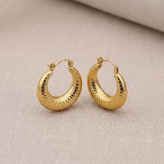 Stainless Steel Dimpled Dome Hoop Earrings - Each Set